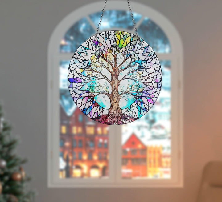 White Life of tree Suncatcher cElegant Tempered Glass Design for Windows | Myphotostation
