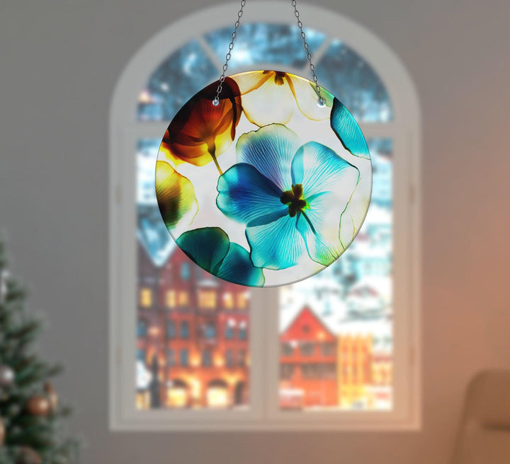 Blue & Orange Flower Suncatcher Decor Colorful Sun | Myphotostation
