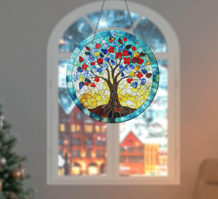 Blue Life of tree Suncatcher Vibrant Stained Glass Suncatchers for Windows | Myphotostation
