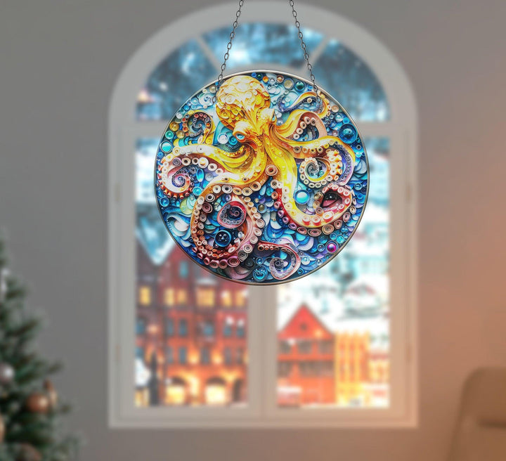 Orange Octopus Suncatcher Durable Tempered Glass | Myphotostation
