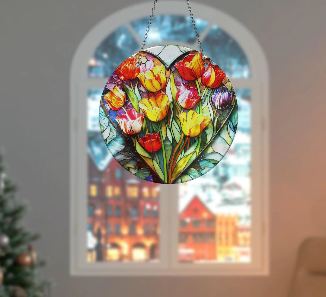 Orange Vintage Floral Suncatcher Unique Stained Glass Suncatchers | Myphotostation
