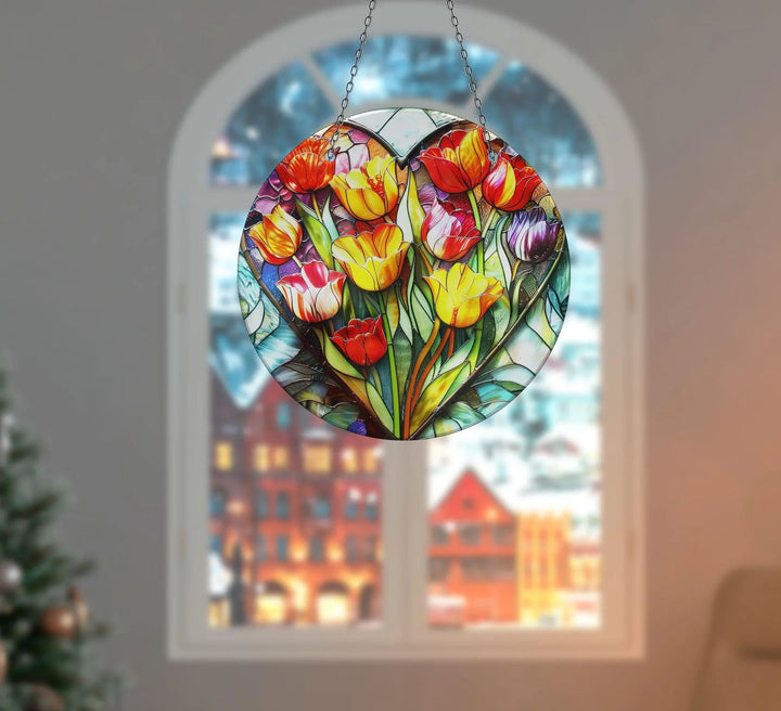 Orange Vintage Floral Suncatcher Unique Stained Glass Suncatchers | Myphotostation
