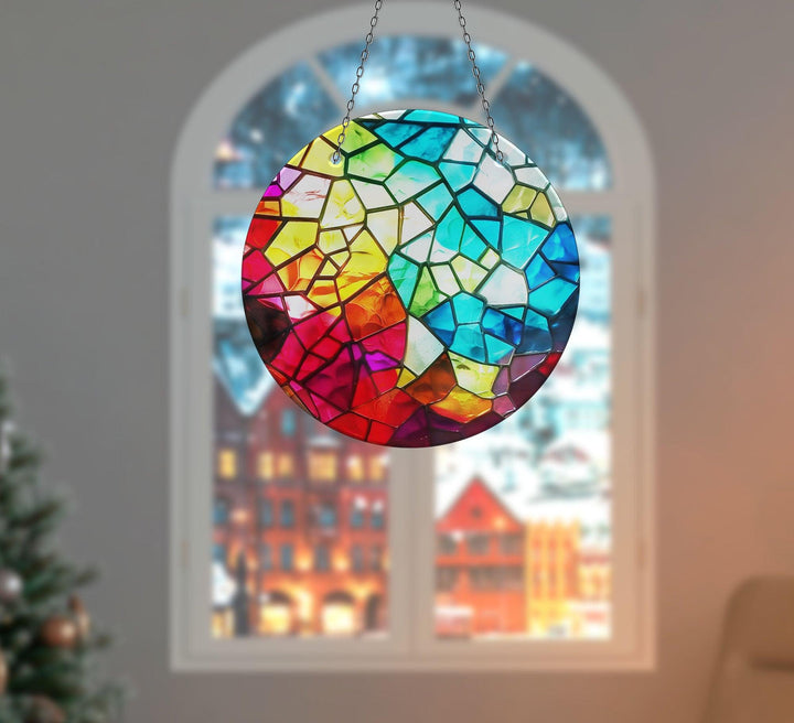 Colored Mosaic Design Suncatcher Tempered Glass | Myphotostation

