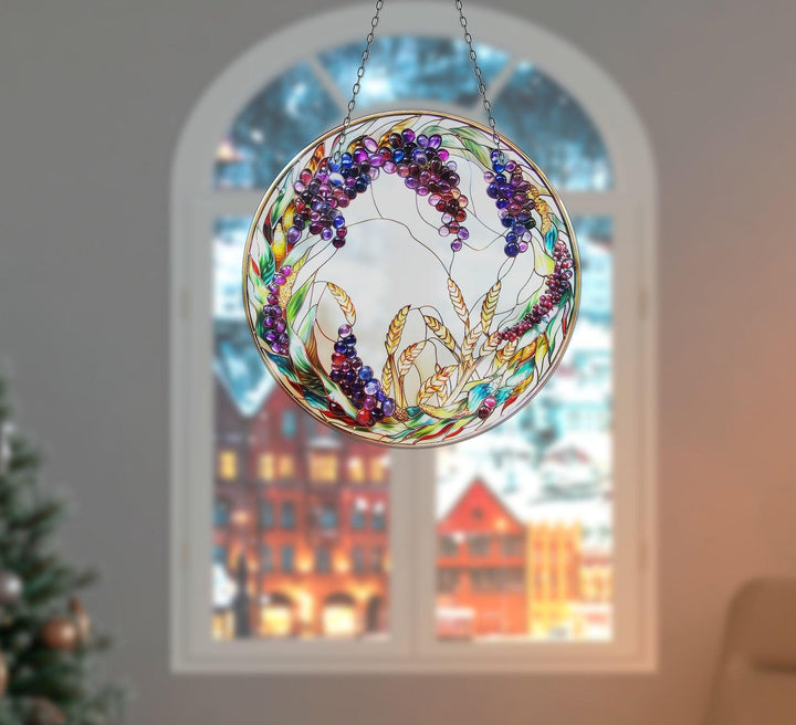 Colorful Grapes Stained  Suncatcher Elegant Tempered Glass Design for Windows | Myphotostation
