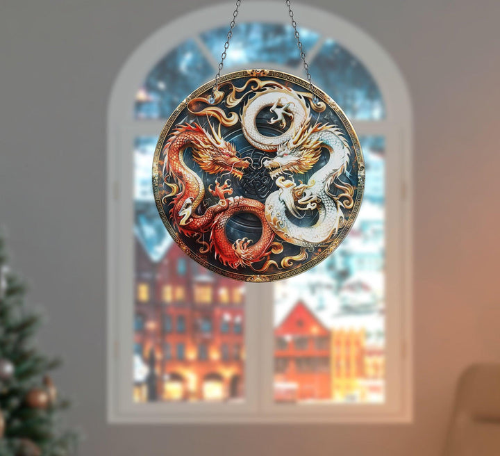 Korean Dragons Suncatcher Decor Unique Stained Glass Suncatchers | Myphotostation

