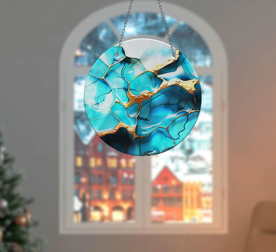 Blue Abstract Marble Suncatcher Decor Brighten Any Space with Glass Suncatchers | Myphotostation
