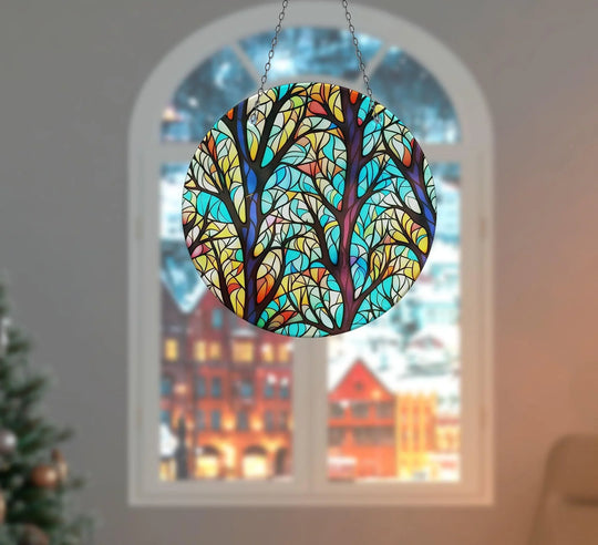 Suncatcher featuring a leaves tree colored design perfect as glass art for the wall plus vibrant suncatcher decor for a stylish home