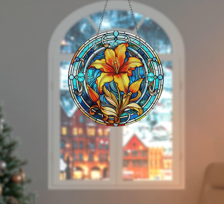 Orange Stained Flower Suncatcher Tempered Glass | Myphotostation
