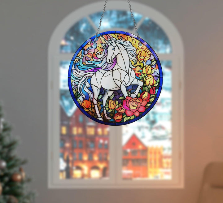 White Horse Stained Suncatcher Brighten Any Space with Glass Suncatchers | Myphotostation
