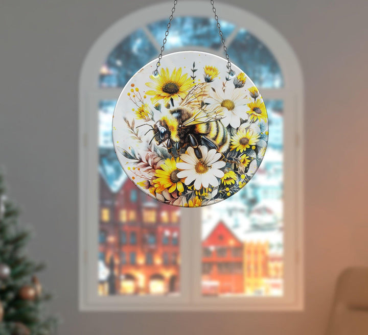 Bee & Daisies Stained Suncatcher Moon Suncatchers | Myphotostation

