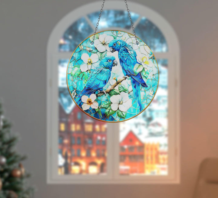 Blue Brids and Flowers Suncatcher Unique Stained Glass Suncatchers | Myphotostation
