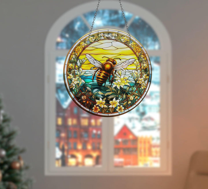 Stained with Bee Detail Suncatcher Decor Transform Windows with Suncatchers | Myphotostation
