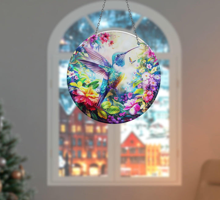 Stained Colorful Hummingbird Suncatcher Tempered Glass | Myphotostation
