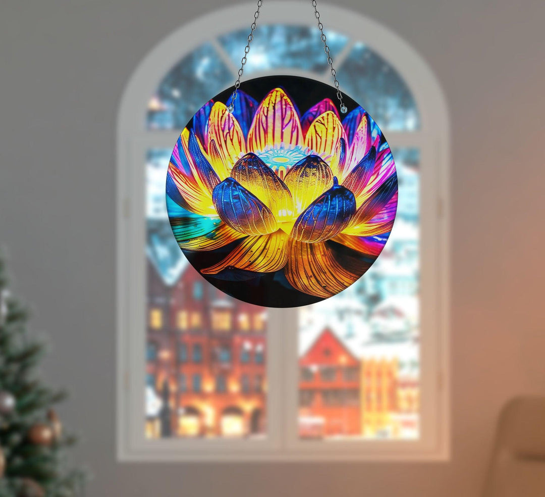 Orange Lotus Suncatcher Decor  Brighten Windows | Myphotostation
