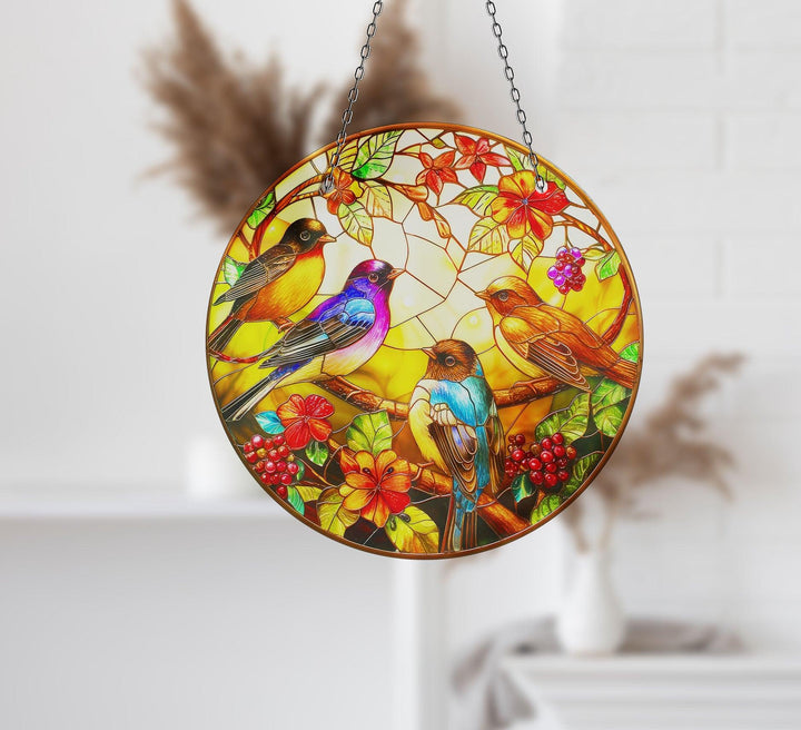Multicolors Stained Birds Suncatcher Vibrant Stained Glass Suncatchers for Windows | Myphotostation
