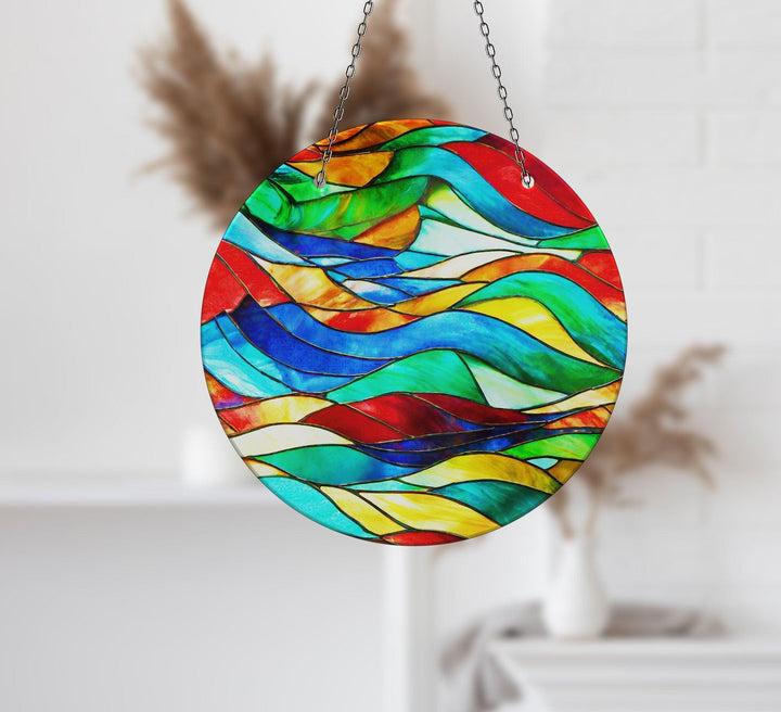 Colorful Abstract Line Suncatcher Add Color with Stained Glass Suncatchers for Home | Myphotostation
