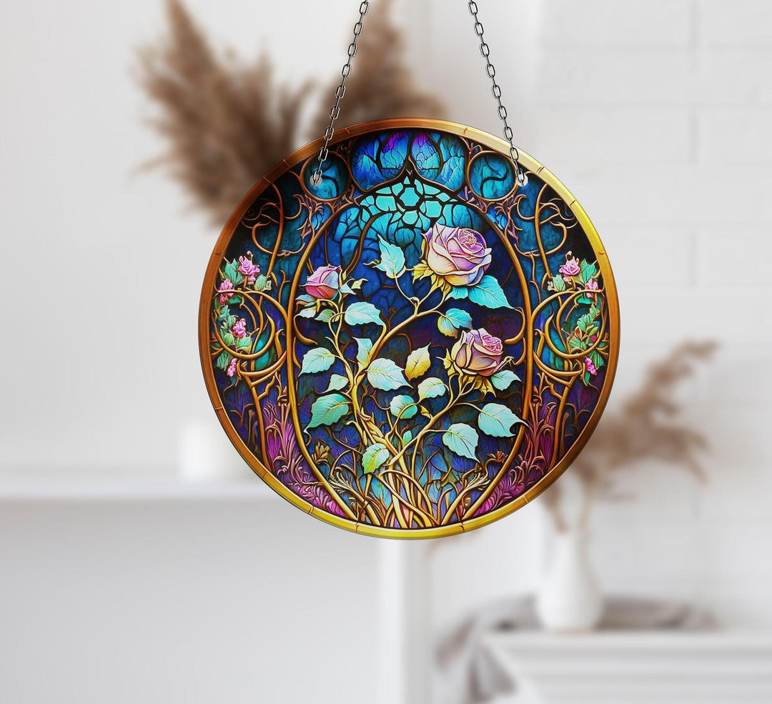 Pink Roses Stained Suncatcher Unique Stained Glass Suncatchers | Myphotostation
