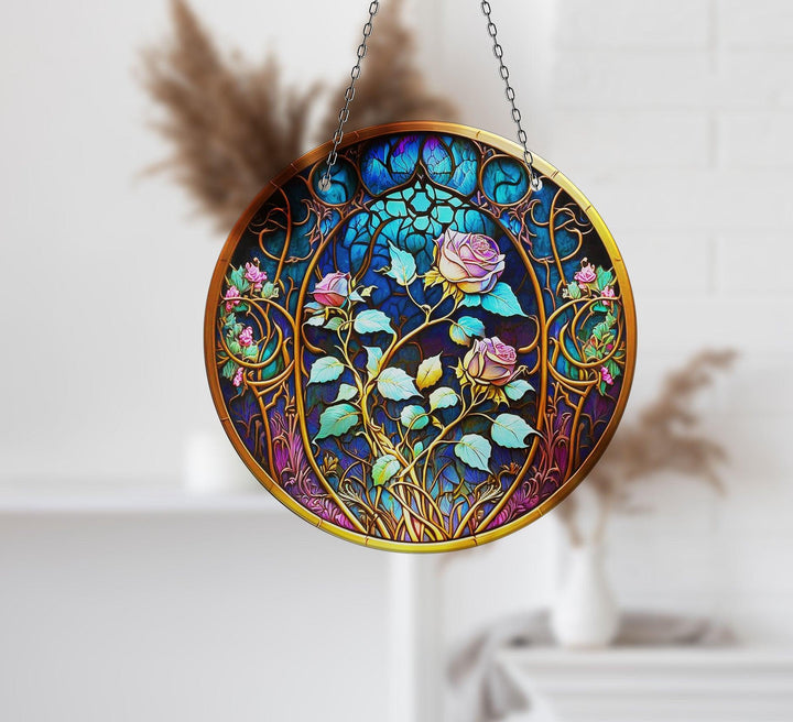 Pink Roses Stained Suncatcher Unique Stained Glass Suncatchers | Myphotostation

