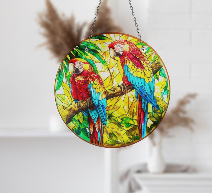 Colorful Parrots Suncatcher Decor Moon Suncatchers | Myphotostation
