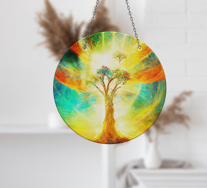 Yellow Life of tree Suncatcher Decor Add Color with Stained Glass Suncatchers for Home | Myphotostation
