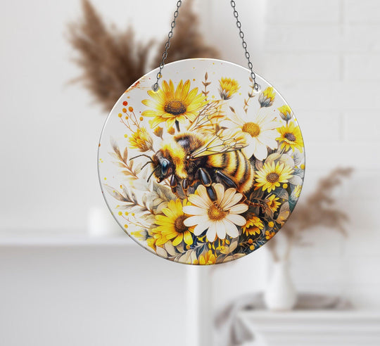 Bee & Daisies Stained Suncatcher Brighten Windows | Myphotostation
