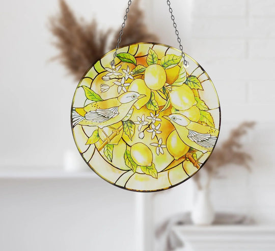 Birds & Lemon Tree Suncatcher Decor Durable Tempered Glass | Myphotostation
