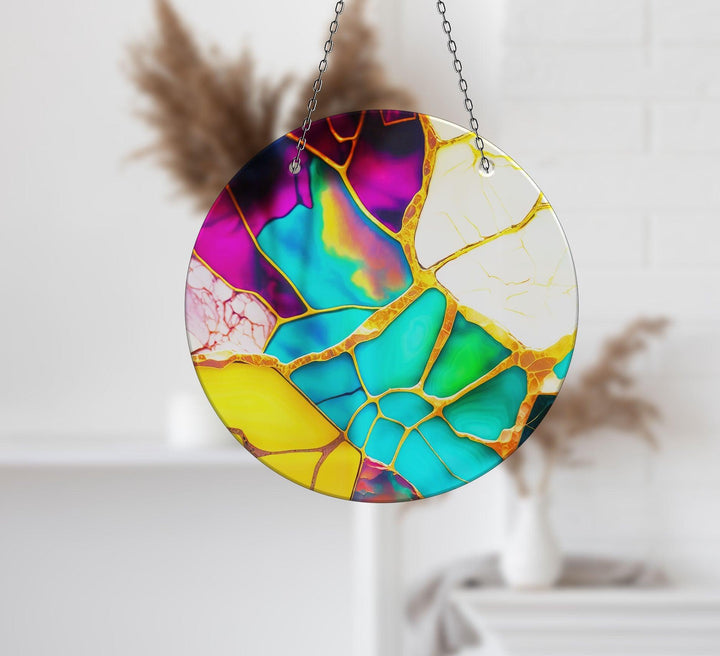 Marble Purple & Blue Suncatcher Vibrant Stained Glass Suncatchers for Windows | Myphotostation
