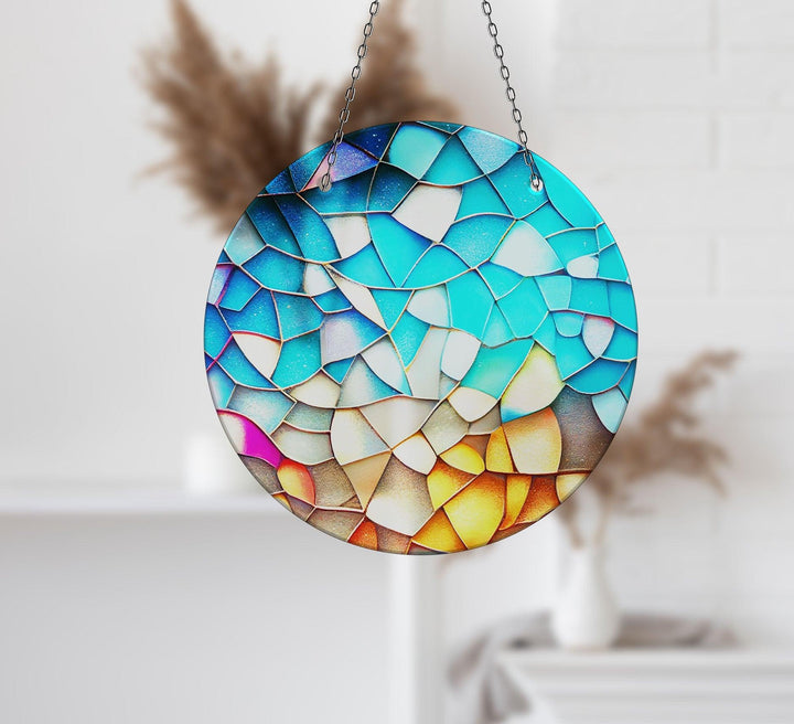 Stained Blue & Yellow Suncatcher Beautiful Home Decor | Myphotostation
