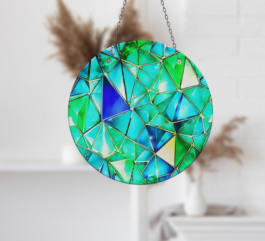 Green Stained Suncatcher Decor Elegant Tempered Glass Design for Windows | Myphotostation
