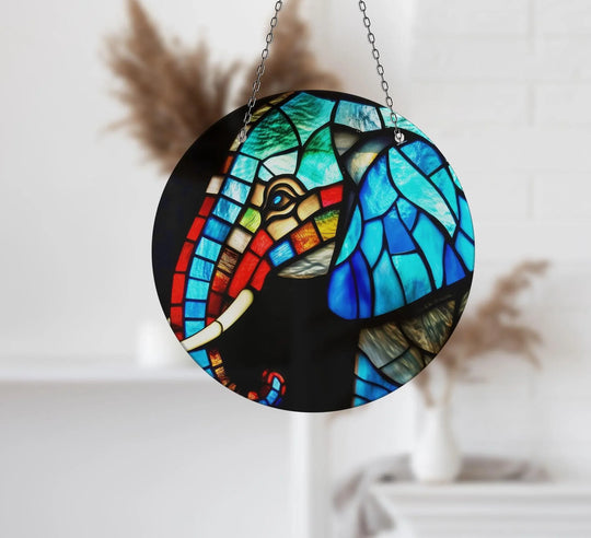 Mosaic Elephant Suncatcher Durable Tempered Glass | Myphotostation
