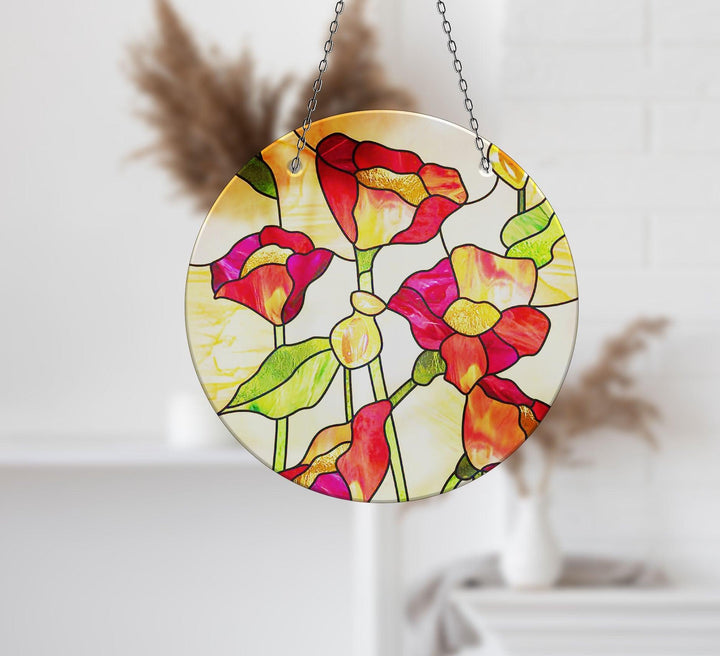 Red Floral Suncatcher Elegant Tempered Glass Design for Windows | Myphotostation
