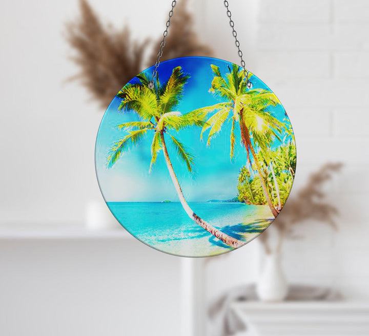 Palm Tree Tropical Suncatcher Vibrant Stained Glass Suncatchers for Windows | Myphotostation

