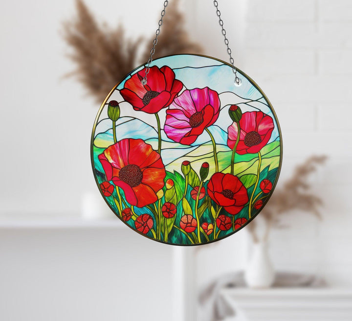 Red Poppy Flower Suncatcher Tempered Glass | Myphotostation
