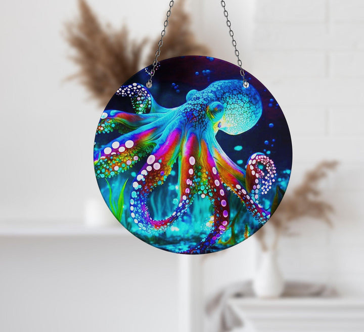 Blue Octopus Suncatcher Durable Tempered Glass | Myphotostation
