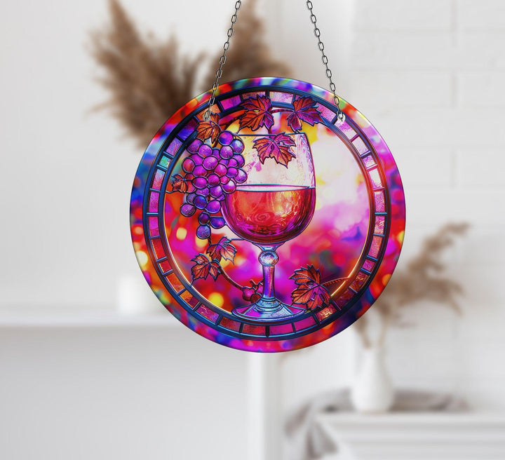 Wıne Suncatcher Decor Unique Stained Glass Suncatchers | Myphotostation
