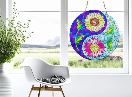 Stained Flower Yin-Yang Suncatcher Add Color with Stained Glass Suncatchers for Home | Myphotostation