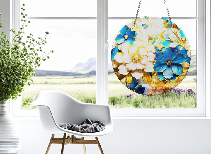 White- Blue Flowers Suncatcher Colorful Sun | Myphotostation 
