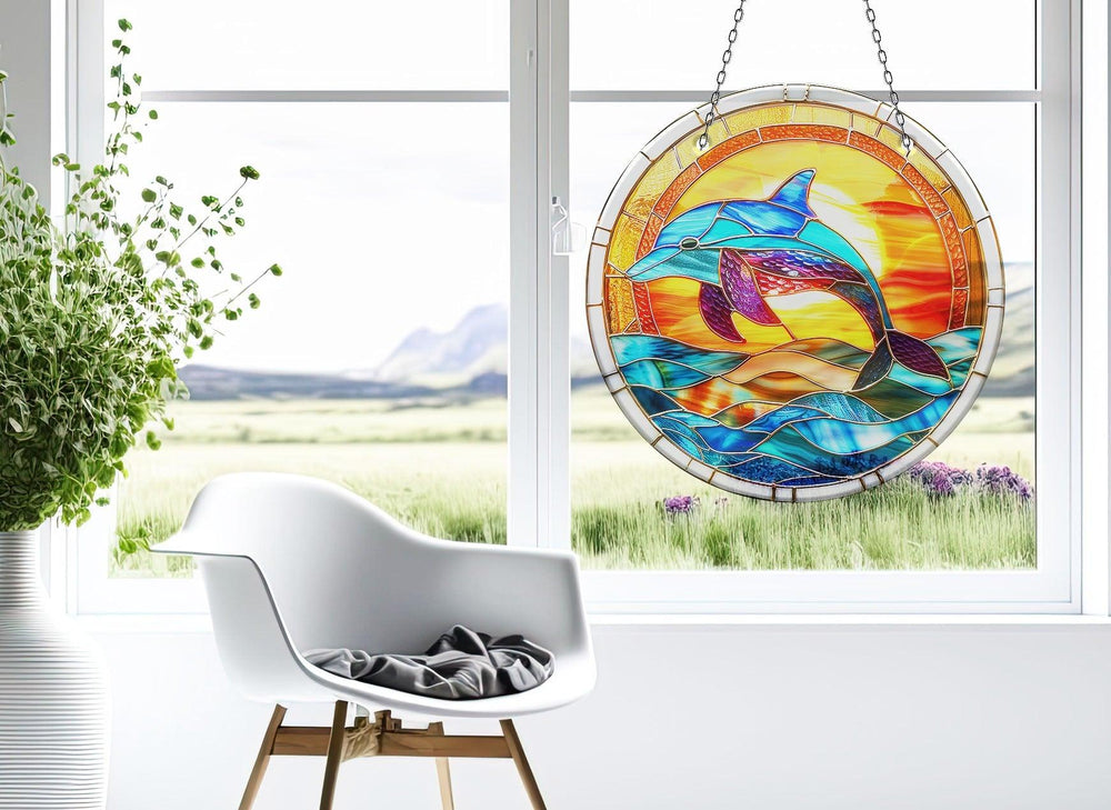 Colorful Dolphin Suncatcher Decor Durable Tempered Glass | Myphotostation
