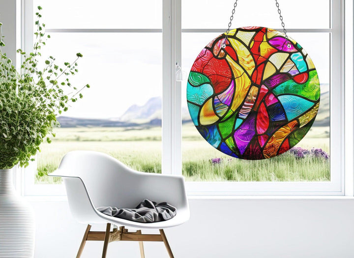 Yellow and Red Stained Suncatcher Elegant Tempered Glass Design for Windows | Myphotostation
