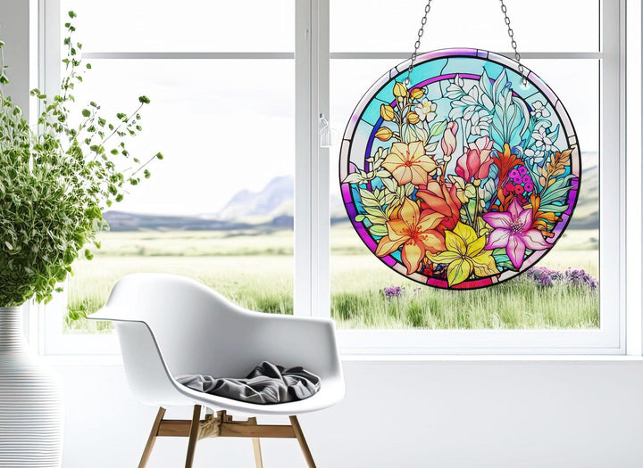 Colored Flowers Suncatcher Durable Tempered Glass | Myphotostation
