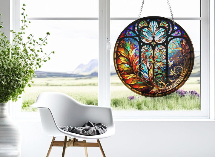 Floral Stained Suncatcher Elegant Tempered Glass Design for Windows | Myphotostation
