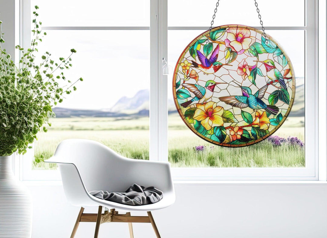 Stained Birds and Flowers Suncatcher Moon Suncatchers | Myphotostation
