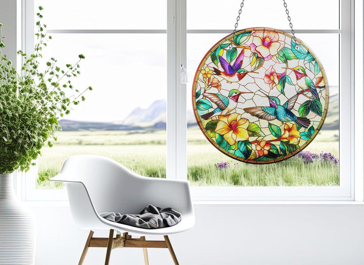 Stained Birds and Flowers Suncatcher Moon Suncatchers | Myphotostation
