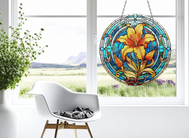 Orange Stained Flower Suncatcher Moon Suncatchers | Myphotostation
