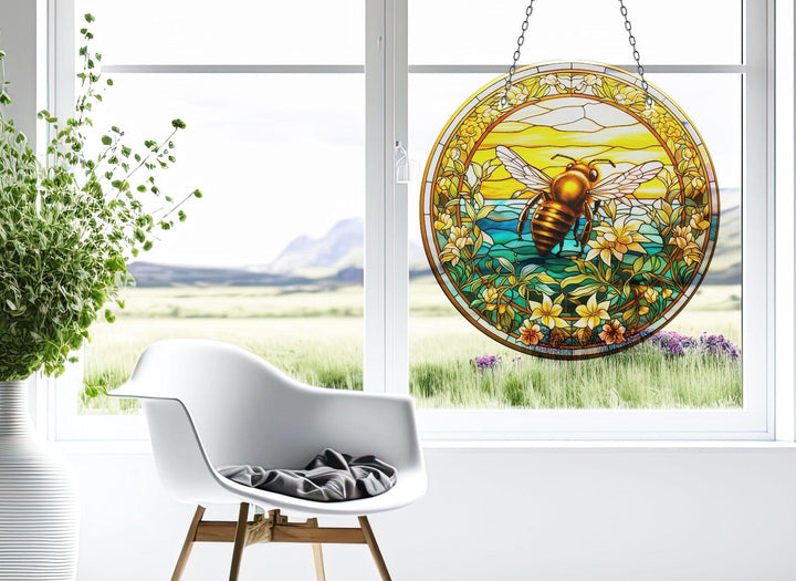 Stained with Bee Detail Suncatcher Decor Glass Suncatchers | Myphotostation
