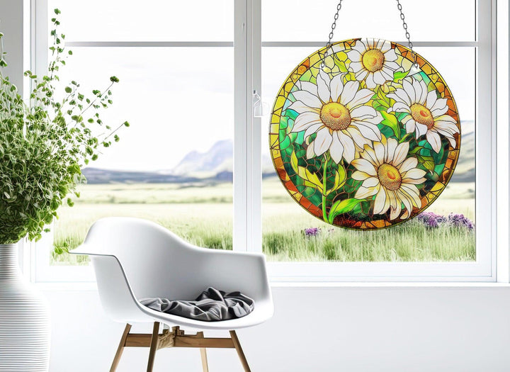 White Daisy Suncatcher Decor Durable Tempered Glass | Myphotostation
