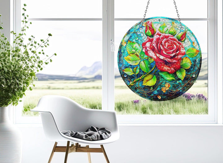 Red Flowers Suncatcher Unique Stained Glass Suncatchers | Myphotostation
