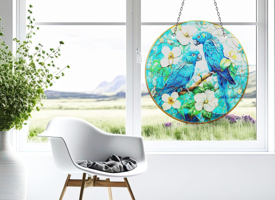 Blue Brids and Flowers Suncatcher Beautiful Home Decor | Myphotostation
