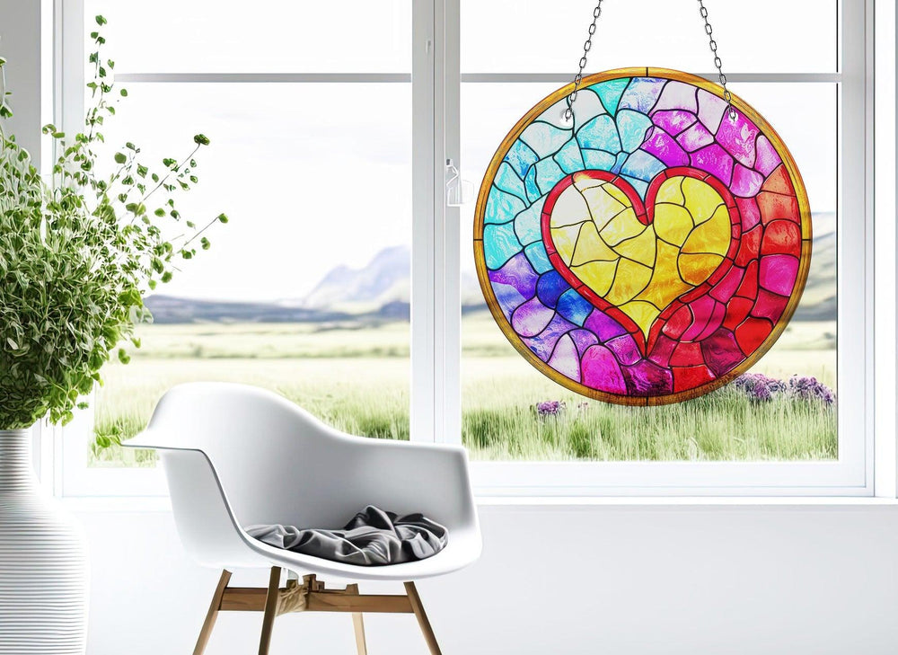 Colorful Heart Stained  Suncatcher Moon Suncatchers | Myphotostation
