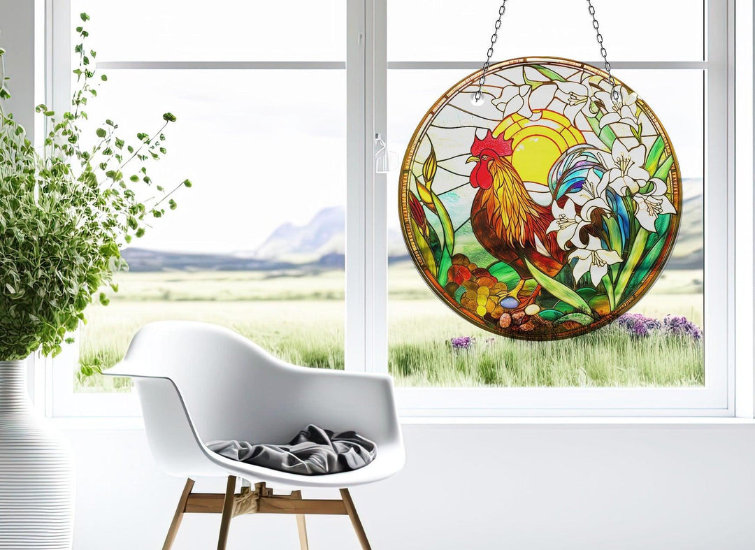 Colorful Rooster Stained  Suncatcher Unique Stained Glass Suncatchers | Myphotostation

